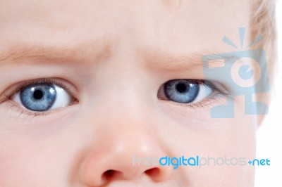 Toddler Blond And Blue Eyes Boy Child With Various Facial Expres… Stock Photo