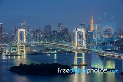 Tokyo Bay At Rainbow Bridge Stock Photo