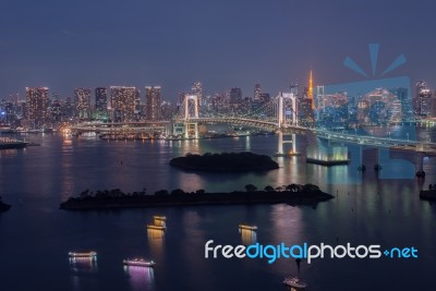 Tokyo Bay At Rainbow Bridge Stock Photo