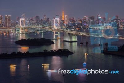 Tokyo Bay At Rainbow Bridge Stock Photo