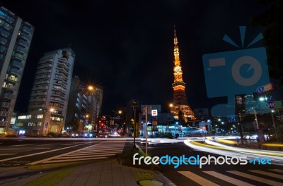 Tokyo, Japan - November 28: View Of Busy Street At Night With To… Stock Photo