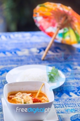 Tom Yum Goong Soup - Thai The Most Famous Dish Stock Photo