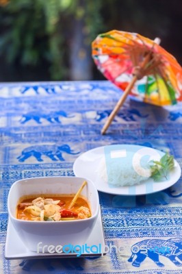 Tom Yum Goong Soup - Thai The Most Famous Dish Stock Photo