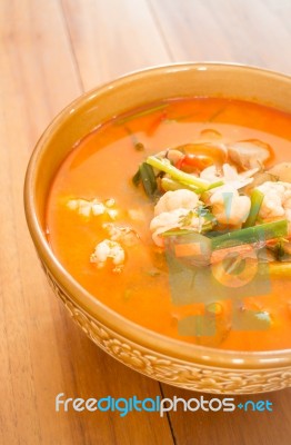 Tom Yum Kung Thai Spicy Seafood Soup Stock Photo