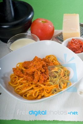 Tomato And Chicken Pasta Stock Photo