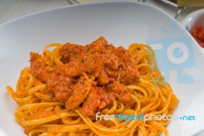 Tomato And Chicken Pasta Stock Photo