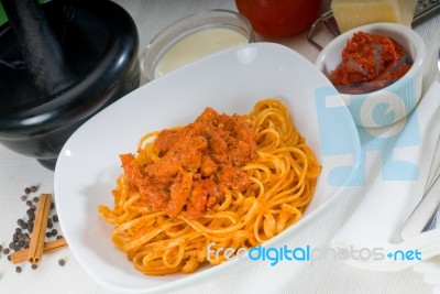 Tomato And Chicken Pasta Stock Photo