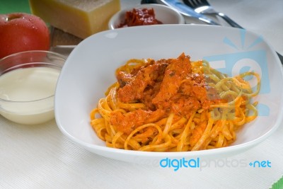 Tomato And Chicken Pasta Stock Photo