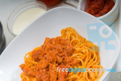 Tomato And Chicken Pasta Stock Photo