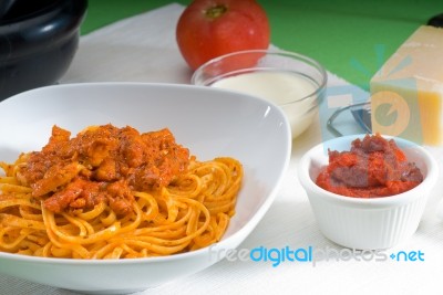 Tomato And Chicken Pasta Stock Photo