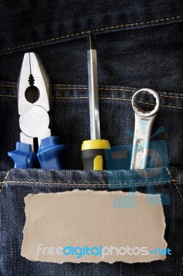 Tools In Jeans Pocket  Stock Photo