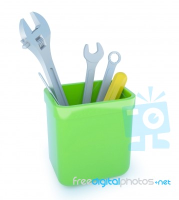 Tools In Plastic pot Stock Image