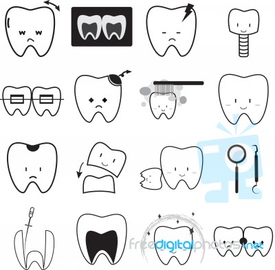 Tooth  Icon Set, Thin Line Icon. Oral Hygiene, Dental Health And Dental Treatment Stock Image