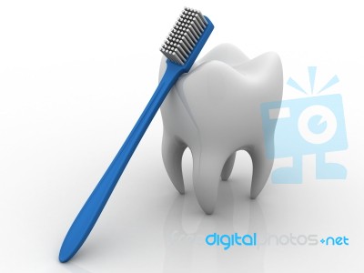 Tooth, Toothbrush , 3d Illustration Stock Image