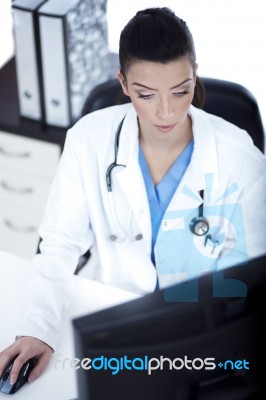 Top Angle Of The Young Doctor At Her Room Stock Photo