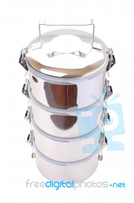 Top Face Metal Tiffin Carrier On White Background Stock Photo