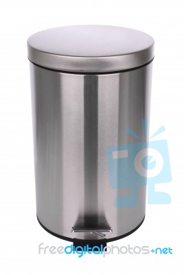 Top Front Of Closed Trash Can On White Backgroun Stock Photo