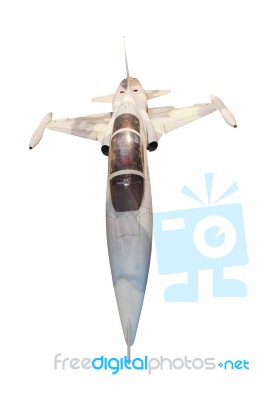 Top Front View Of Military Jet Plane Isolated White Stock Photo