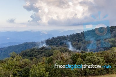 Top Of Mountain With Beautiful Sky Stock Photo