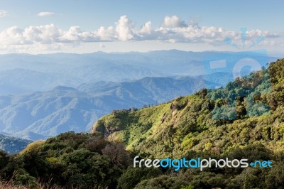 Top Of Mountain With Beautiful Sky Stock Photo