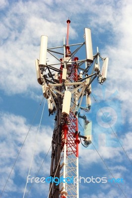 Top Of Telecom Tower And Blue Sky Stock Photo