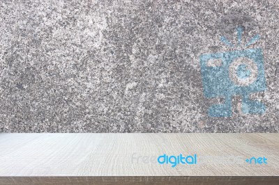 Top Of Wood Table On Old Concrete Wall Background Stock Photo