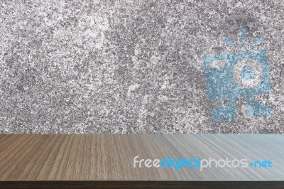 Top Of Wood Table On Old Concrete Wall Background Stock Photo