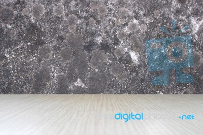 Top Of Wood Table On Old Concrete Wall Background Stock Photo