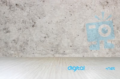 Top Of Wood Table On Old Concrete Wall Background Stock Photo