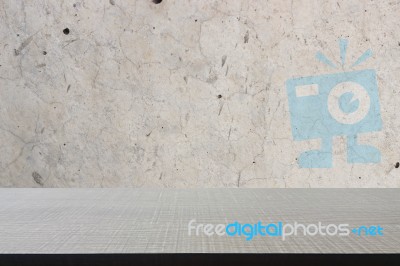 Top Of Wood Table On Old Concrete Wall Background Stock Photo