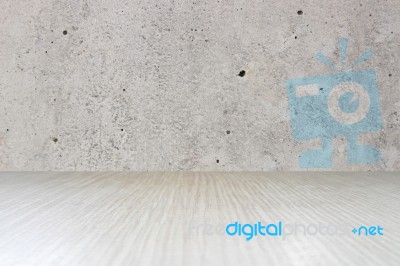 Top Of Wood Table On Old Concrete Wall Background Stock Photo