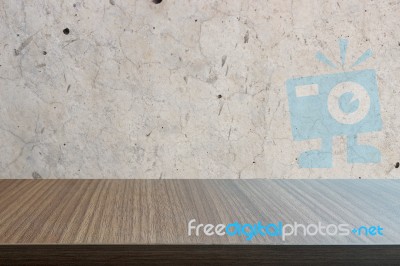 Top Of Wood Table On Old Concrete Wall Background Stock Photo