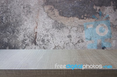 Top Of Wood Table On Old Concrete Wall Background Stock Photo