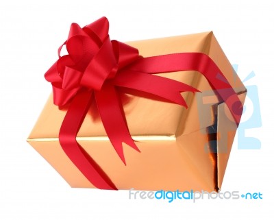 Top Side Gift Box New Year On White Background Stock Photo