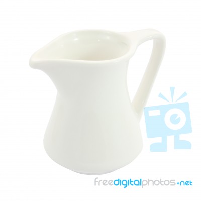 Top Side Of Ceramic Milk Jug On White Background Stock Photo