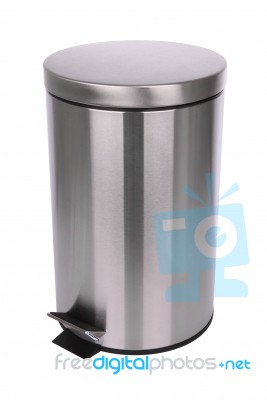 Top Side Of Closed Trash Can Scratch Surface On White Background… Stock Photo