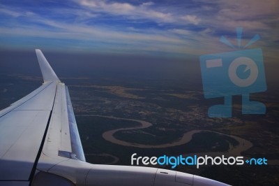 Top View From Plane Window Above Ubonratchathani Thailand Stock Photo