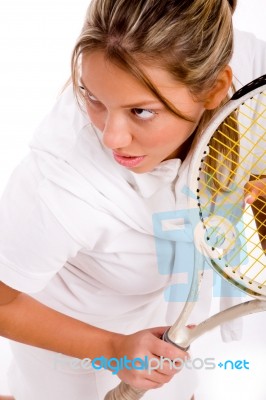 Top View Of Adult Tennis Player Stock Photo