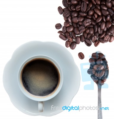 Top View Of Coffee In White Cup Stock Photo