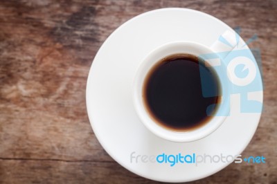 Top View Of Cup Of Fresh Espresso On Table Stock Photo