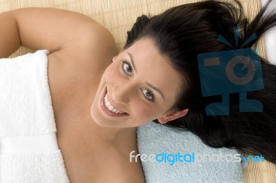 Top View Of Smiling Female Stock Photo