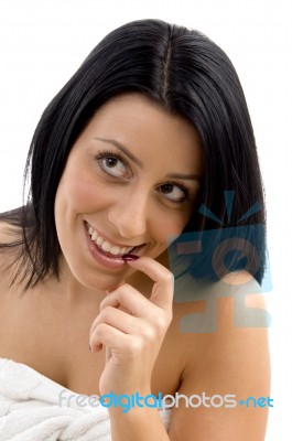 Top View Of Smiling Female Stock Photo