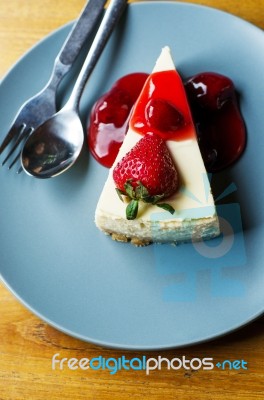 Top View Of Strawberry Cheesecake Stock Photo