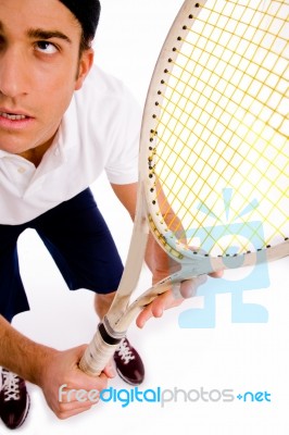 Top View Of Tennis Player With Racket Stock Photo