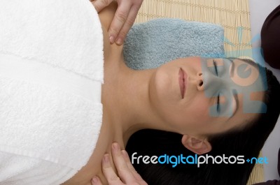 Top View Of Woman Ready To Take Massage Stock Photo