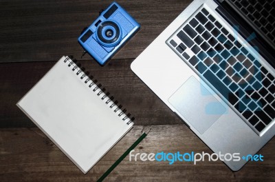 Top View Of Working Table Stock Photo