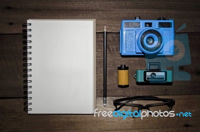 Top View Of Working Table Stock Photo