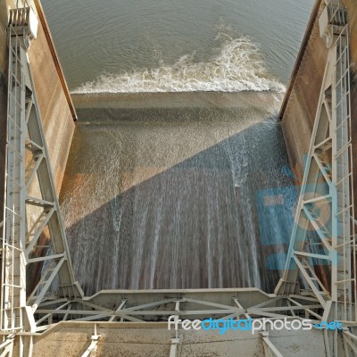 Top View Water Gate Of Dam Stock Photo