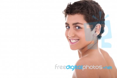 Topless Young Teenager Smiling Stock Photo