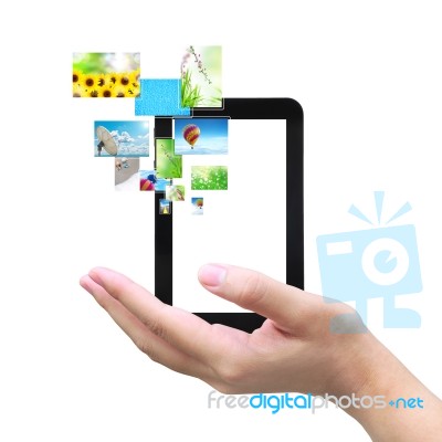 Touch Pad PC And Streaming Images Stock Photo